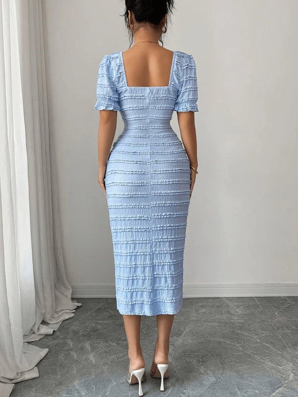 New-Arrival-Square-Neck-Short-Sleeve-Texture-Knit-Dress-Elegant-Versatile-Slim-Fit-Midi-Skirt-Suitable.jpg