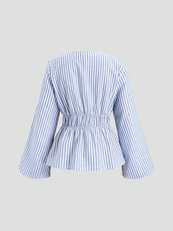 Chic Striped Puff Sleeve Blouse